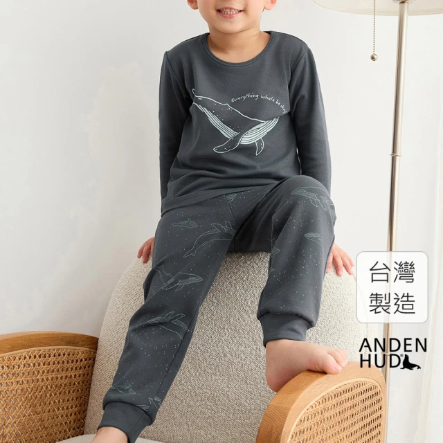 Anden Hud 160 男童成套_小旅行家．圓領長袖睡衣(深洋藍-鯨魚)