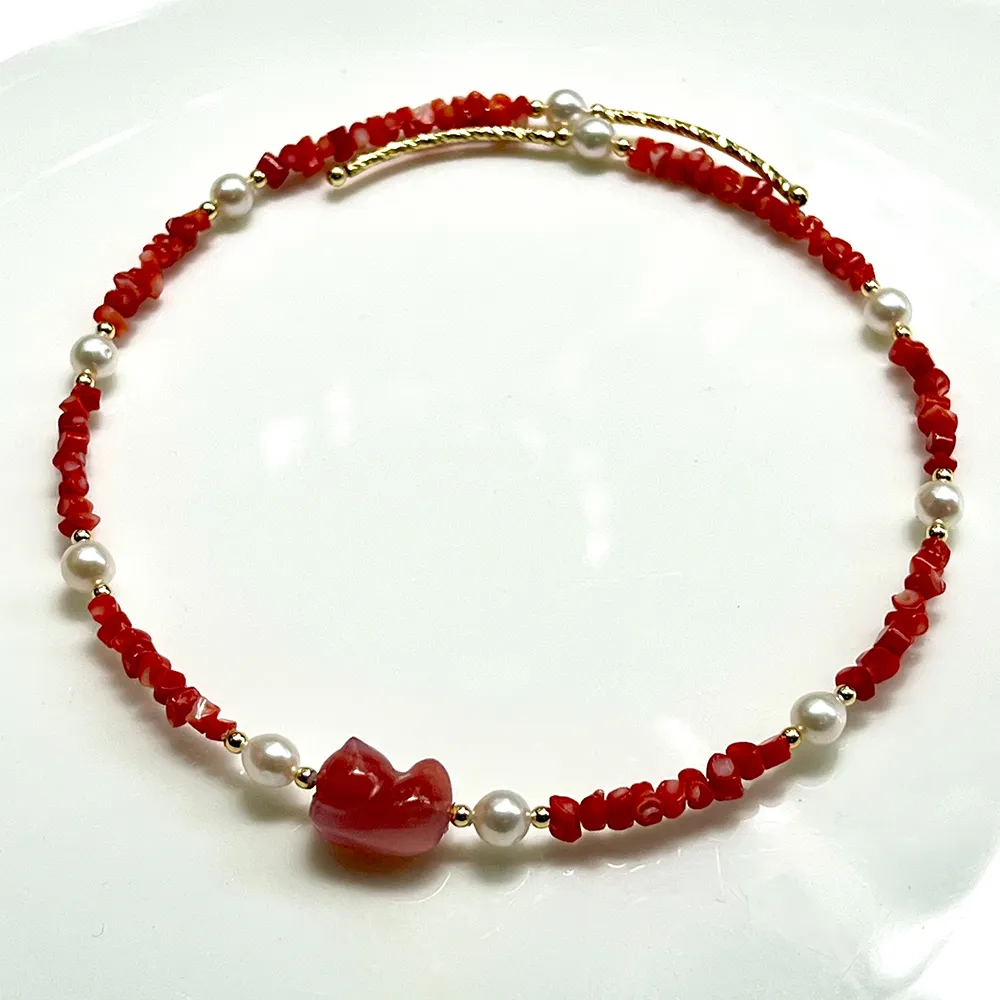 【KARAT】天然  招財貓 粉紅珊瑚 項鍊    BBQ