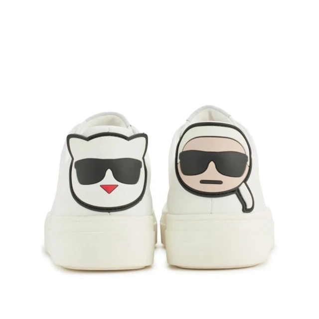 KARL LAGERFELD 卡爾 IKONIK KARL & CHOUPETTE真皮綁帶運動鞋 白(原廠公司貨)