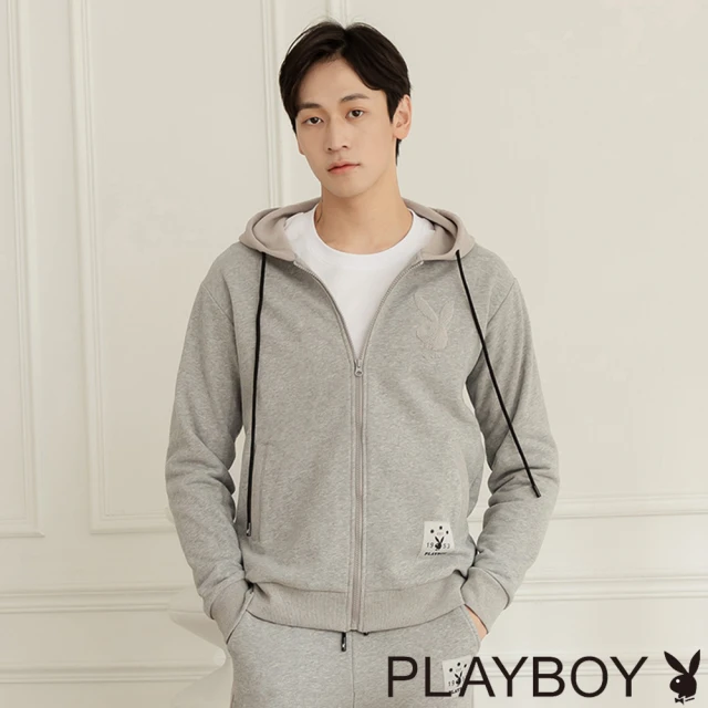 PLAYBOY 內刷毛貼布繡衛衣外套(灰色)