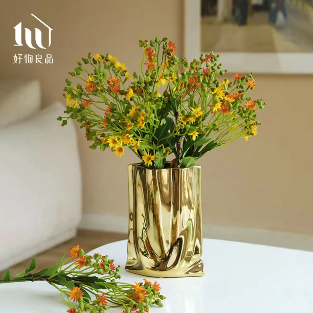 【好物良品】居家飾品電鍍雕塑皺摺藝術花瓶(電鍍花瓶 皺摺花瓶 鏡面花瓶 藝術花瓶 造型花瓶)