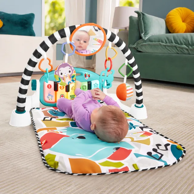 【Fisher price 費雪】可愛動物鋼琴健身器/健力架/健身架/遊戲地墊(2色任選)