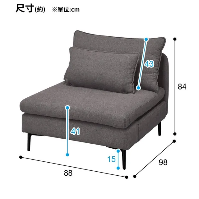 【NITORI 宜得利家居】◎耐磨耐刮 防潑水貓抓布 布質L型沙發 1人用+躺椅 MS01 N-S布 AQ-MGY(貓抓布)