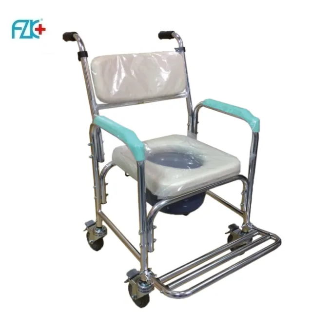 【富士康】鋁製附輪式固定型軟墊軟靠背便椅4101(附輪便椅#軟墊便椅#靠背便椅#圓形便桶#衛浴設備)