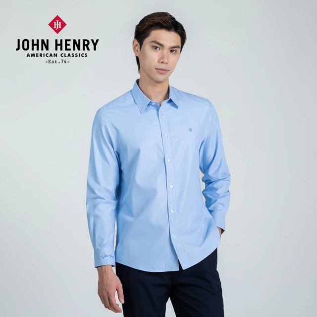 JOHN HENRY 細條紋長袖襯衫-藍色