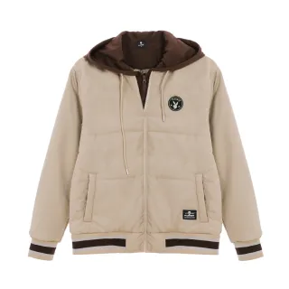 【PLAYBOY】可拆式連帽休閒鋪棉夾克(卡其色)