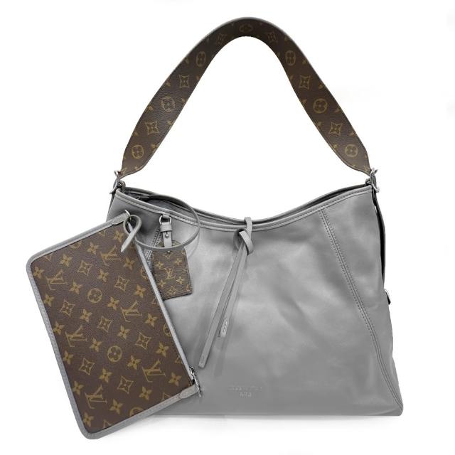 【Louis Vuitton 路易威登】M12583 經典CarryAll Vibe MM柔軟滑面小羊皮大款手提肩背托特包(灰色)