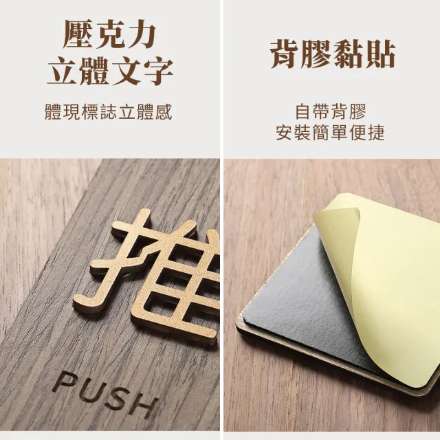 【ARRYN HOUSE】推拉一組 胡桃木推拉標示 推拉門貼 ER0230(推拉指示牌 立體門貼 門牌推拉標示牌)