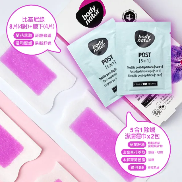 【Body Natur】蜜蠟除毛貼片12片/2入-比基尼線/腋下(通過西班牙權威機構肌膚耐受性測)