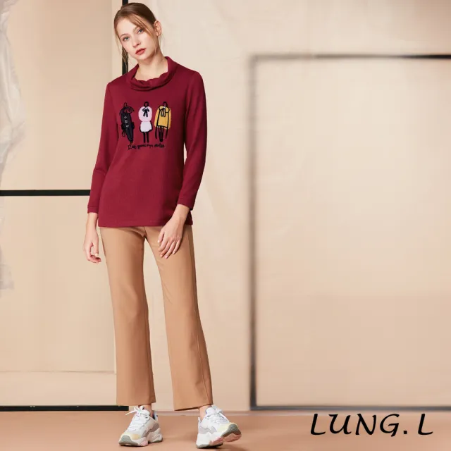 【LUNG.L 林佳樺】LQ85A紅色童趣貼布繡翻領長版長袖女裝上衣(秋冬新品 加大尺碼)