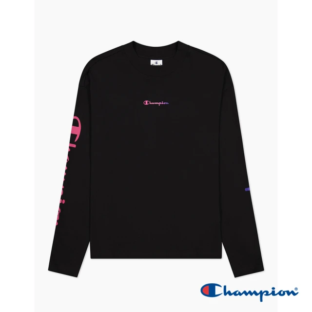 Champion 官方直營-LEGACY 草寫LOGO印花純棉圓領TEE/圓領上衣-女(黑色)