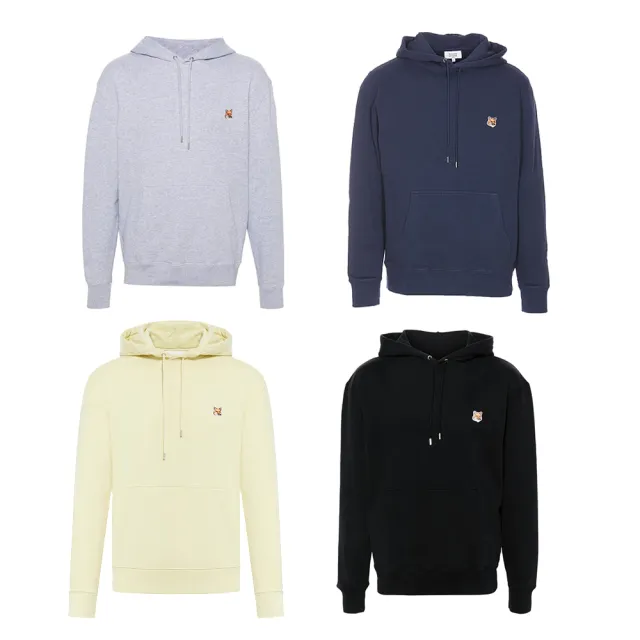 【Maison Kitsune】刺繡狐狸頭 鵝黃 藍 黑 灰色 純棉 抽繩 長袖帽T上衣 S M L XL(LM00702KM0001)