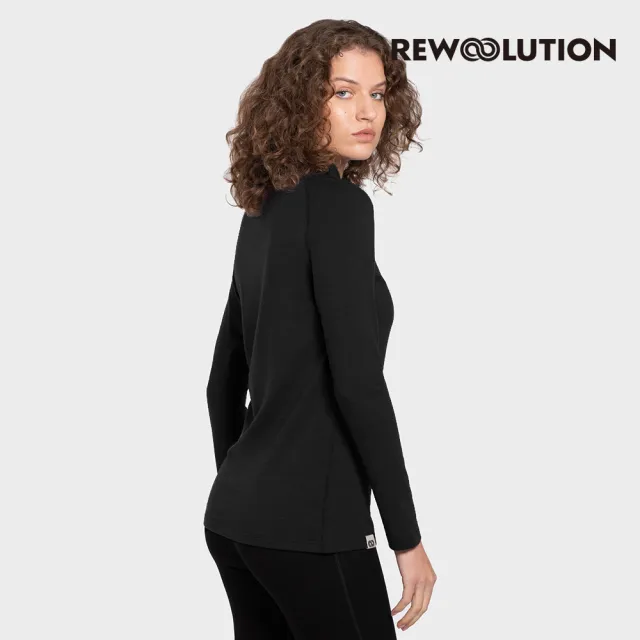 【Rewoolution】女 SEFTON 230g長袖半開襟(黑色)羊毛衣 長袖半開襟 登山 吸濕排汗(REEB2WC90)