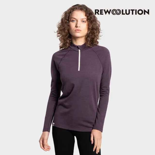 【Rewoolution】女 SEFTON 230g長袖半開襟[葡萄紫]DB2WC905(羊毛衣 長袖半開襟 登山 吸濕排汗)
