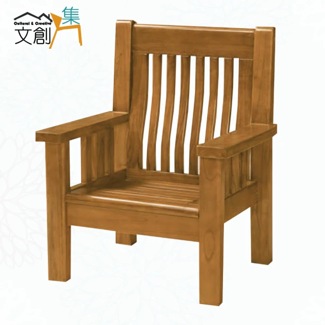 文創集文創集 艾璞樟木色單人座柚木實木椅(附贈布質坐墊)