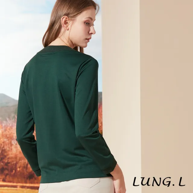 【LUNG.L 林佳樺】LR12A綠色圓領前片膠印長袖女裝上衣(秋冬新品)
