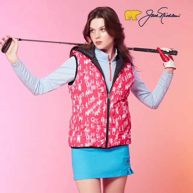【Jack Nicklaus 金熊】GOLF女款雙面防潑水機能英文印花背心(粉色)