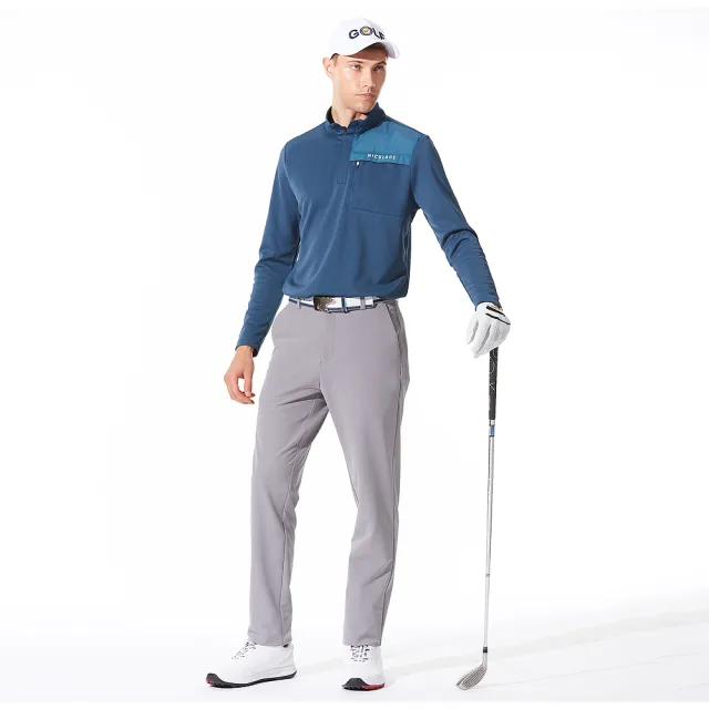 【Jack Nicklaus 金熊】GOLF男款吸濕排汗剪接POLO衫/高爾夫球衫(藍色)