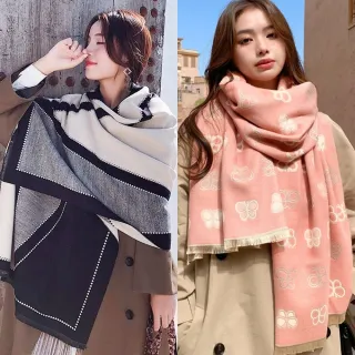 【Emi 艾迷】經典格紋保暖圍巾 披肩 秋冬保暖 輕奢高級款(交換禮物 生日禮物 聖誕禮物)