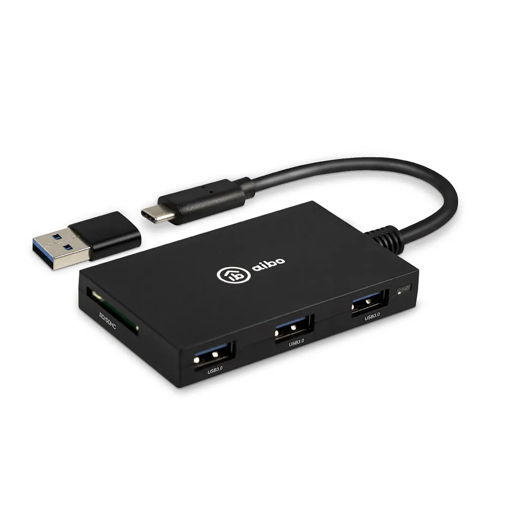 【aibo】Type-C ATM+記憶卡+3.0HUB 多合一晶片讀卡機(附USB轉接頭)