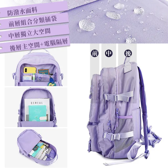 【Her】防潑水雙肩 女後背包 大容量雙肩包 學生包 16吋筆電包 旅行包(防水包 網袋背包多隔