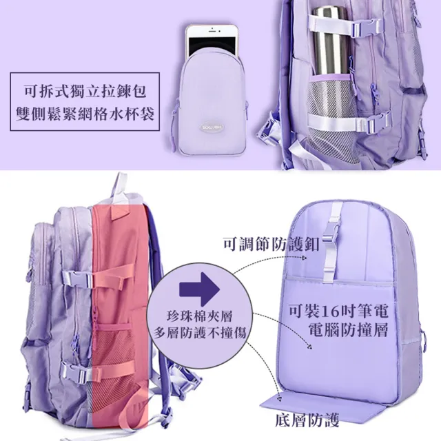 【Her】防潑水雙肩 女後背包 大容量雙肩包 學生包 16吋筆電包 旅行包(防水包 網袋背包多隔