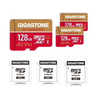 【GIGASTONE 立達】4K Camera Pro microSDXC UHS-Ⅰ U3 A2V30 128GB攝影高速記憶卡-3入組(GoPro/DJI)