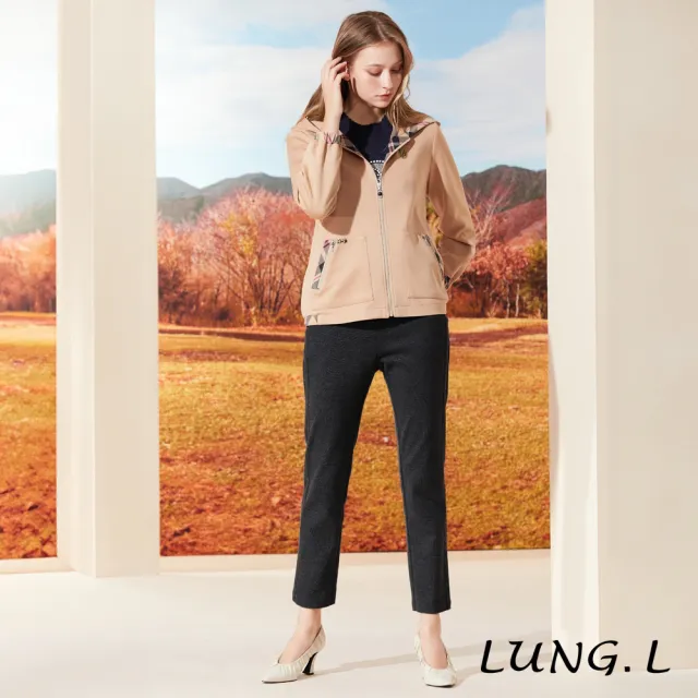 【LUNG.L 林佳樺】LQ95E鐵灰色石墨烯保暖彈性女裝長褲(秋冬新品 加大尺碼 保暖)