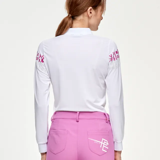 【PLAYBOY GOLF】女款LOGO印花高爾夫薄長袖POLO衫-白(吸濕排汗/抗UV/GOLF/高爾夫球衫/KA24201-87)