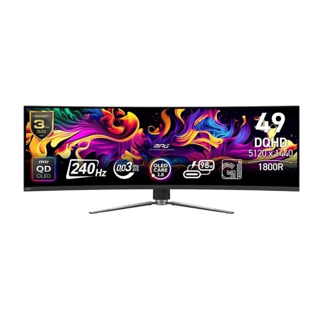 【MSI 微星】MPG 491CQPX QD-OLED 49型 DQHD 240Hz 電競曲面顯示器(0.03ms/HDR400/1800R)