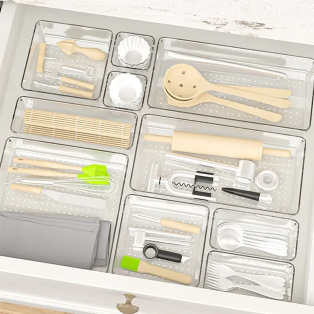 【Dagebeno荷生活】高透PET材質抽屜分類敞口收納盒 波點防滑文具化妝品置物盒(A款4入)