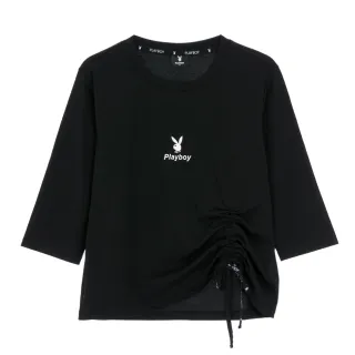 【PLAYBOY】下擺抽繩七分袖上衣貨(黑色)