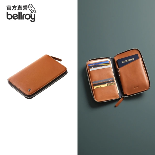 Bellroy 官方直營 Travel Folio 真皮拉鍊護照套 - RFID防盜(焦糖棕)