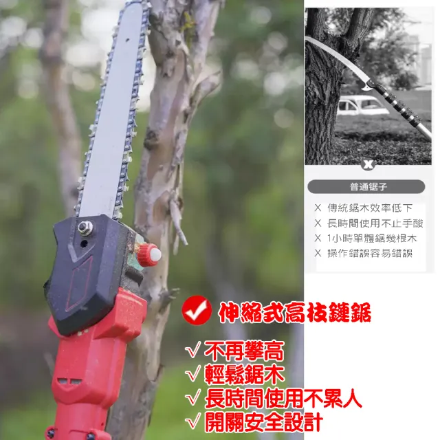 【立豐科技】8吋伸縮式高枝鏈鋸｜電鋸 ｜電動鋸｜電剪｜修剪｜剪枝｜續航力300刀(切割直徑18公分)