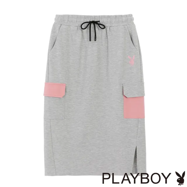 【PLAYBOY】撞色口袋修身中長裙(鴿子灰)