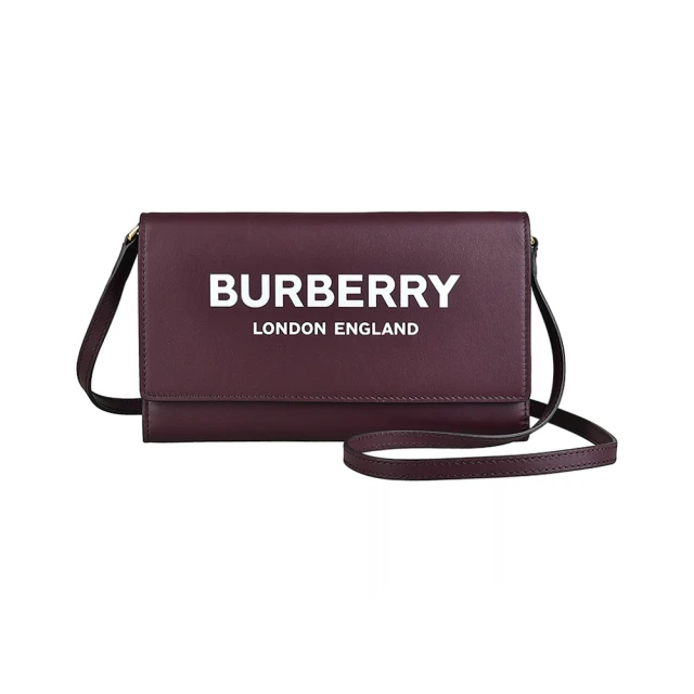 BURBERRY 巴寶莉 BURBERRY Hazelmere LOGO釦式牛皮12卡斜背長夾(酒紅)