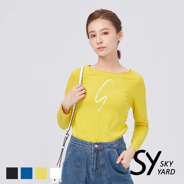 SKY YARD 棉質長袖印花T恤(黃色)