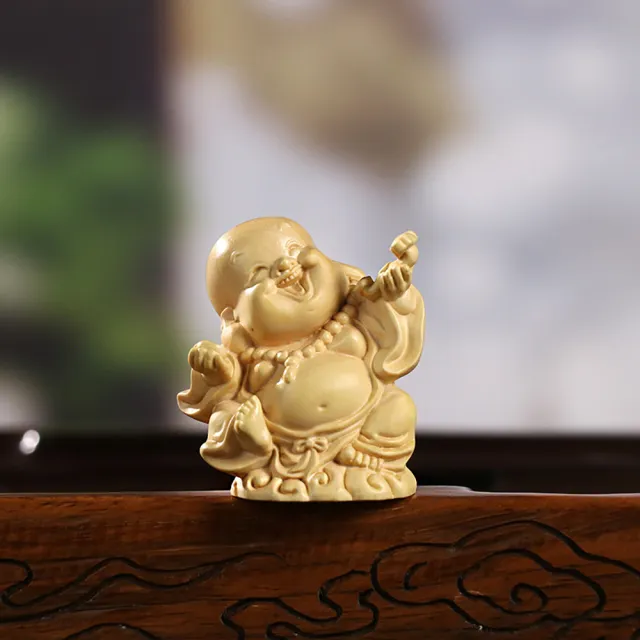 【桃花源創意工坊】福祿壽喜財笑臉彌勒佛新中式木質家居飾品桌面擺飾木雕5套組(木雕)