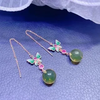 【勝弘珠寶】多明尼加藍珀靈動耳環-9mm