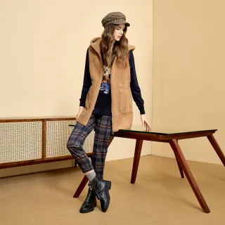 【ILEY 伊蕾】圈圈絨羊毛連帽長版背心(咖；M-XL；1244313504)