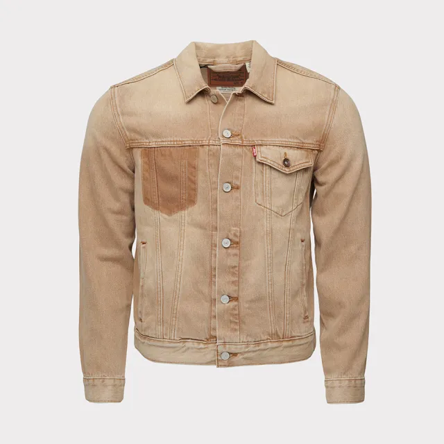 【LEVIS】男款 TYPE III 牛仔外套 單寧外套 復古寬鬆版型 沙漠卡其色 熱賣單品 0015E-0007