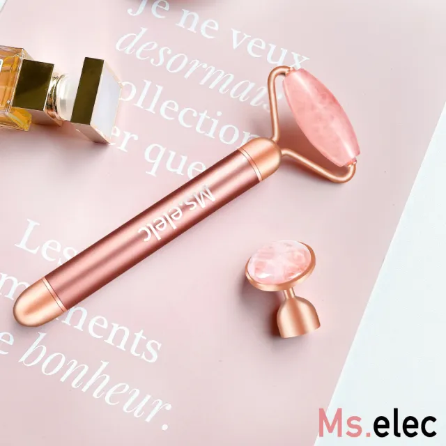 【Ms.elec 米嬉樂】粉晶微震美顏滾輪 FL-004(促進吸收/小臉棒/瘦臉神器/美容棒)
