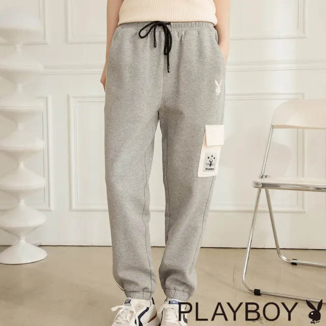 【PLAYBOY】空氣棉撞色貼袋休閒褲(中性灰)