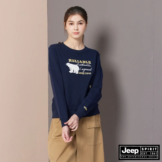 JEEP 女裝 可愛北極熊純棉大學T(藍色)