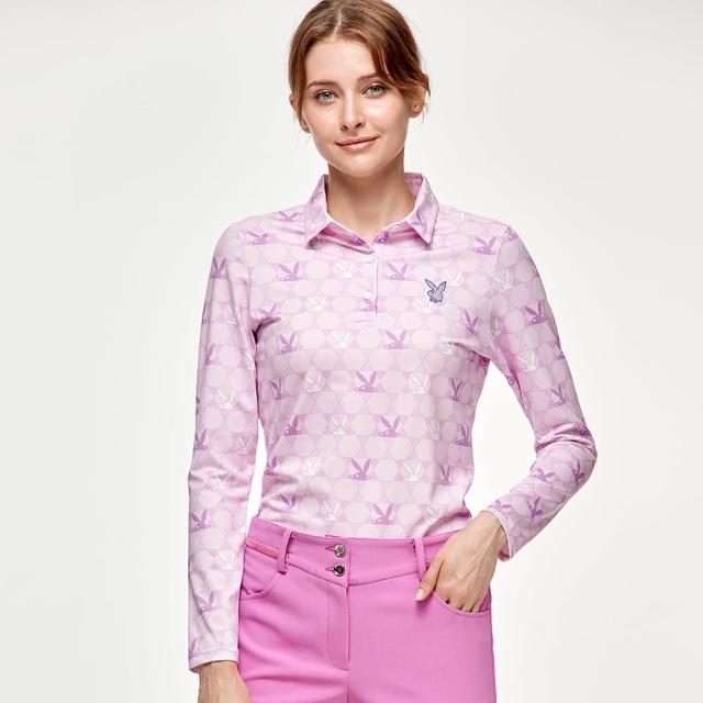 【PLAYBOY GOLF】女款俏皮兔頭LOGO高爾夫長袖POLO衫-粉(吸濕排汗/抗菌/抗UV/GOLF/高爾夫球衫/KA24210-15)