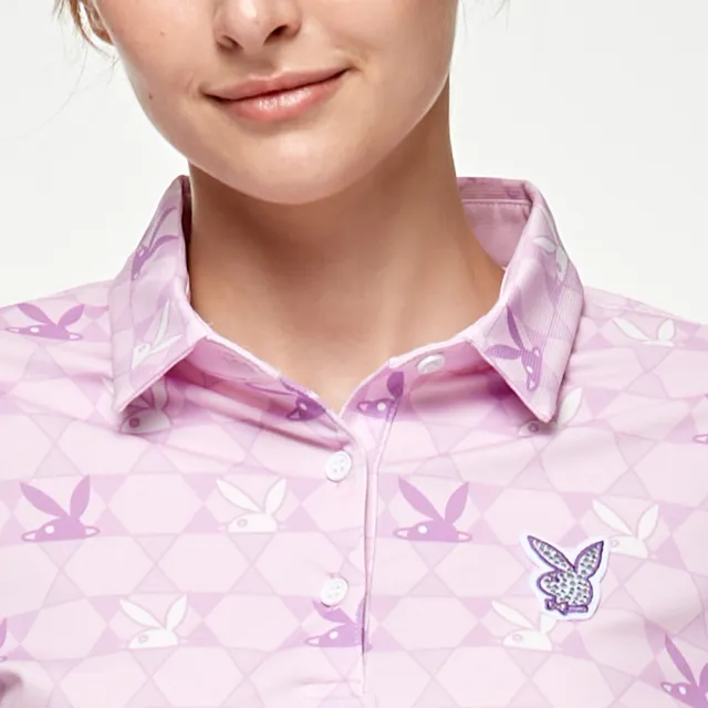 【PLAYBOY GOLF】女款俏皮兔頭LOGO高爾夫長袖POLO衫-粉(吸濕排汗/抗菌/抗UV/GOLF/高爾夫球衫/KA24210-15)