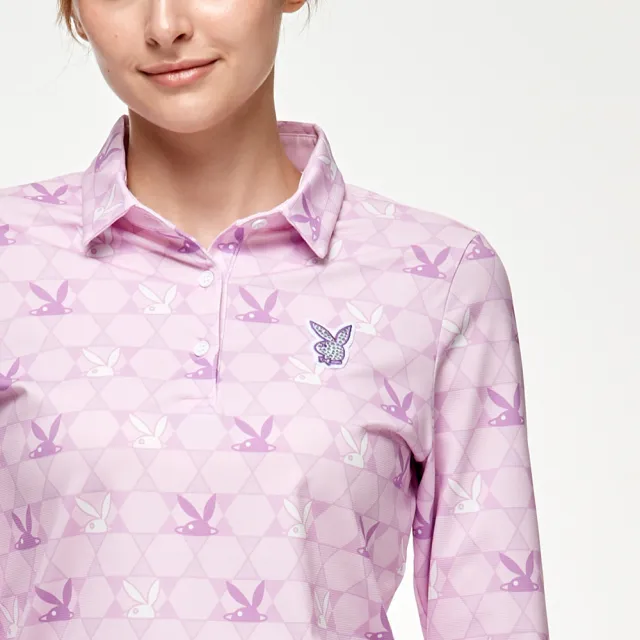 【PLAYBOY GOLF】女款俏皮兔頭LOGO高爾夫長袖POLO衫-粉(吸濕排汗/抗菌/抗UV/GOLF/高爾夫球衫/KA24210-15)