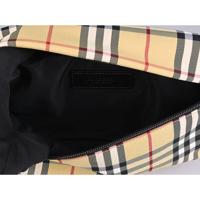 【BURBERRY 巴寶莉】BURBERRY SONNY LOGO拉鍊格紋尼龍胸腰包(典藏米)