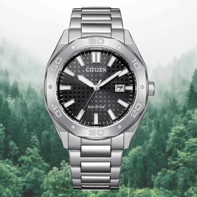 CITIZEN 星辰 GENTS 光動能 八角形 格紋錶盤 時尚男錶-黑41mm(BM7630-80E)