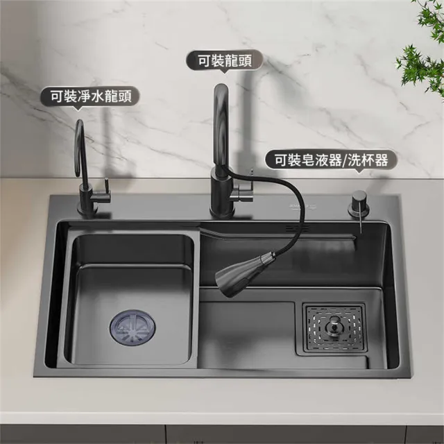 【Lexiang樂享】60*45九牧水槽納米槍灰色SUS304不銹鋼洗菜盆廚房手工大單槽家用洗碗池(水槽/洗碗池/單槽)